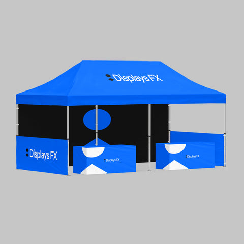 Pop-Up Indoor/Outdoor Tent 20'x10' + Fitted Tension Fabric Table Covers